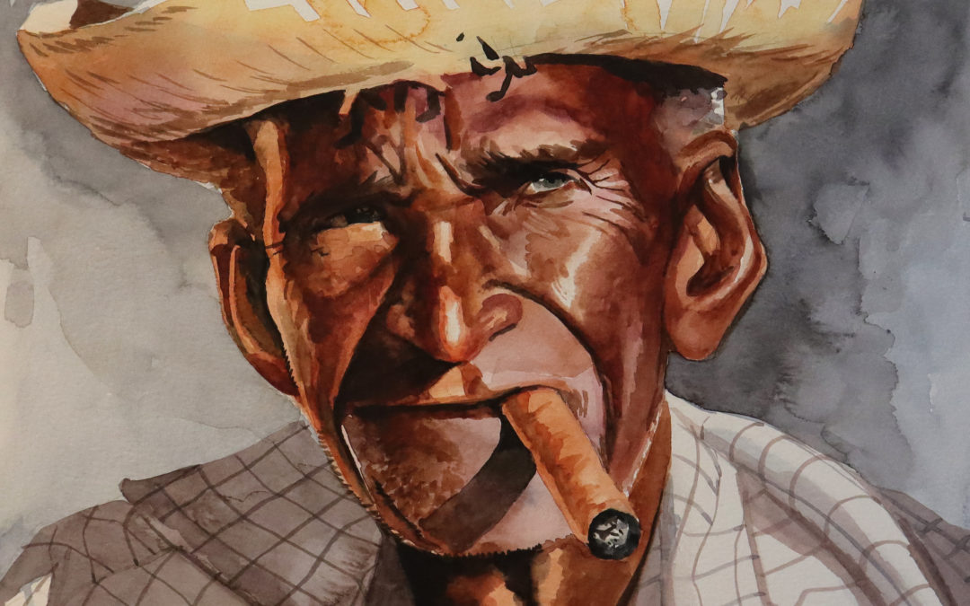 Oude Cubaan in aquarel